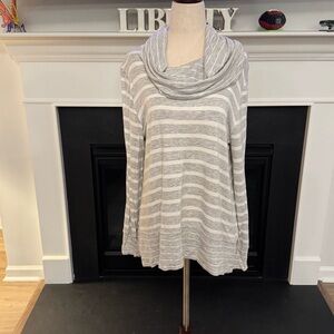 Cupio Striped Cowl Neck Tunic Top – Gray & White – XL